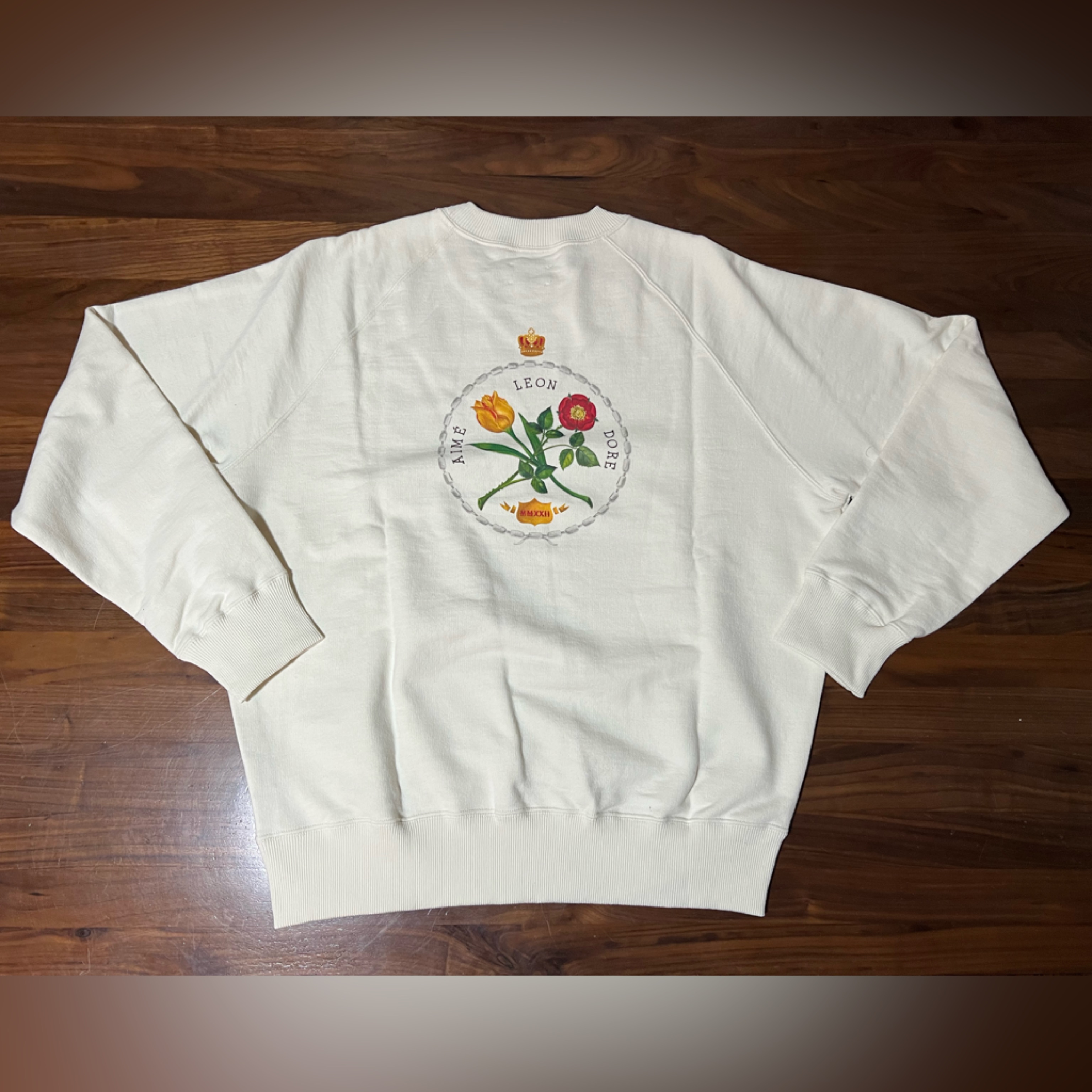 Aim Leon Dore Ald Painted Crest Cream Crewneck Sweatshirt Fw22 Size Xl